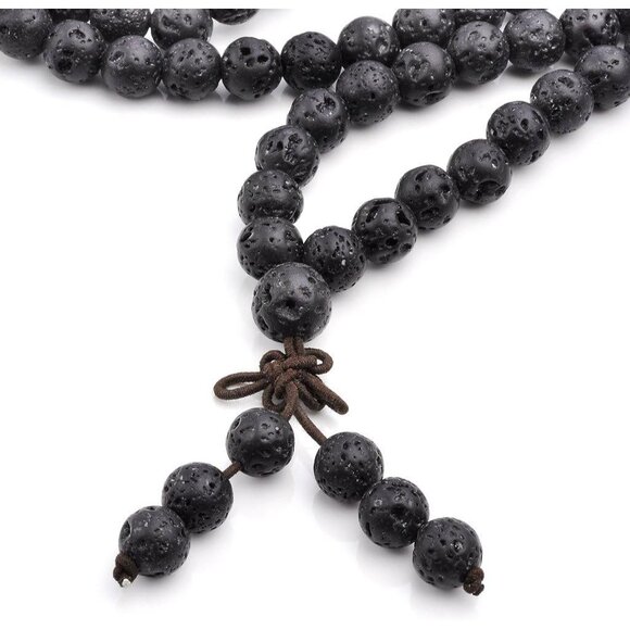Unisex 108 Prayer Bead Lava Rock Stone Mala Necklace & Bracelet - 8mm - Picture 2 of 5